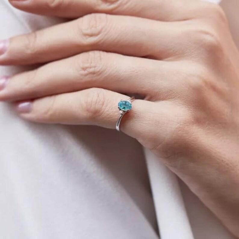 London Blue Topaz Engagement Ring in Stirling Silver-Crystal Healing Stone Ring-White Gold Curved Plated-Wedding Ring-Gift For Her