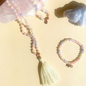 Morganite Mala Bead and Bracelet. Mala Beads for Meditation and Yoga. Natural Gemstone and Sandalwood Mala Bead.