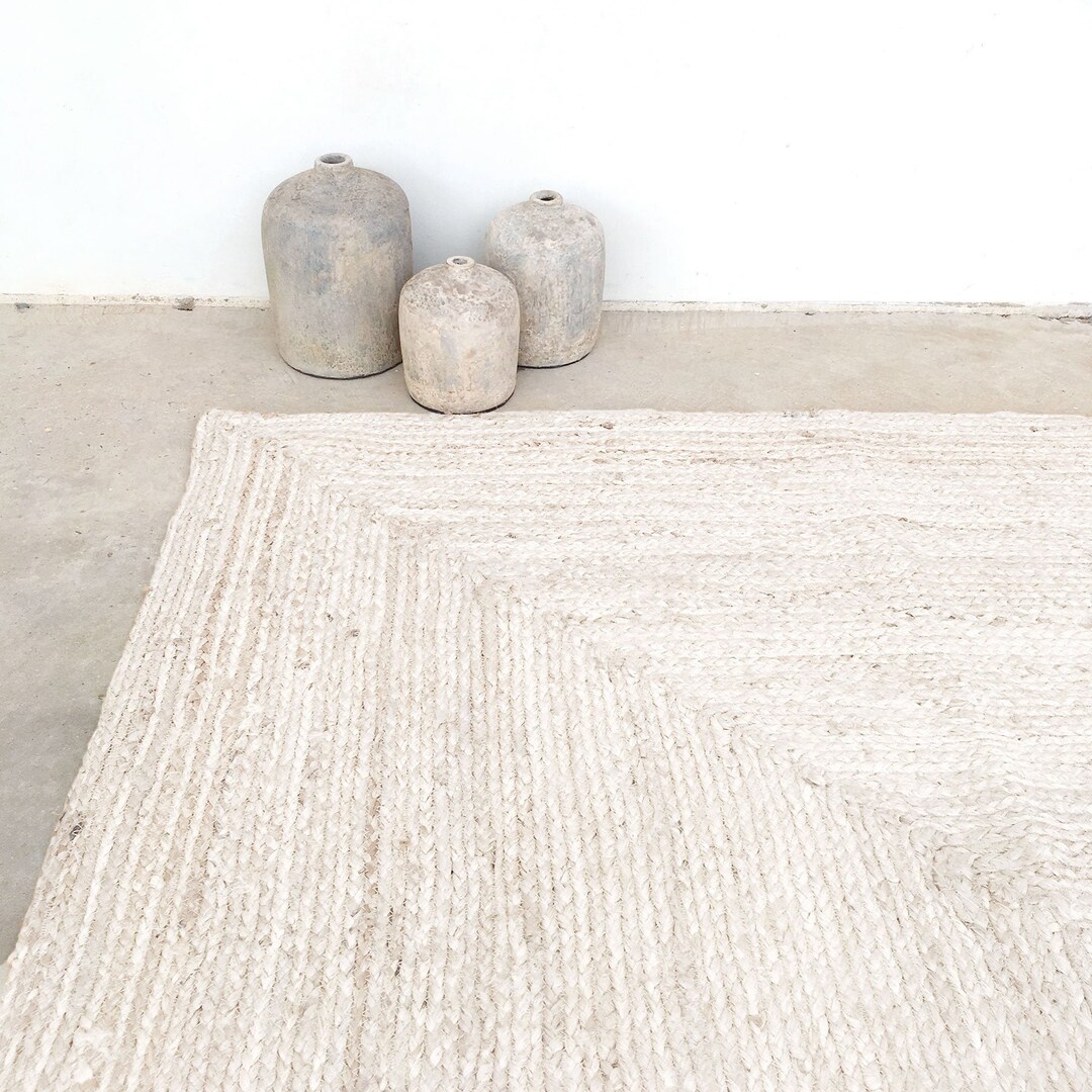 Extra Large Jute Rug in Warm White. Ecologic Jute and Herb Dye Rug