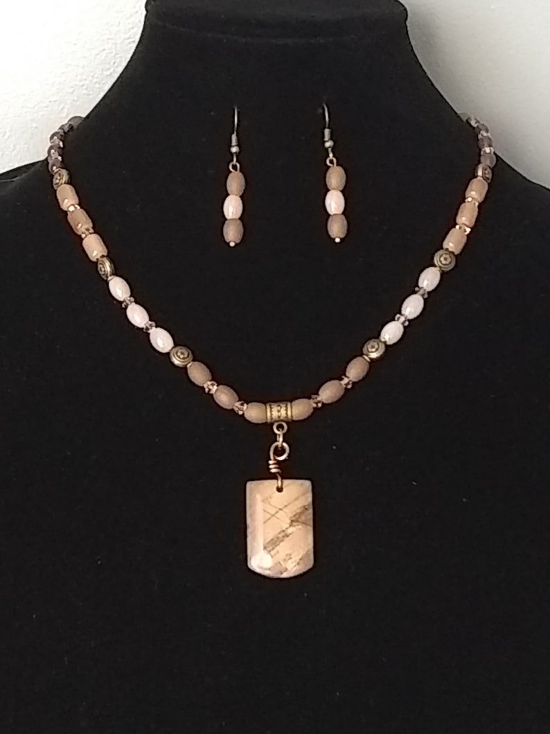 Jasper Pendant Beaded Necklace Set