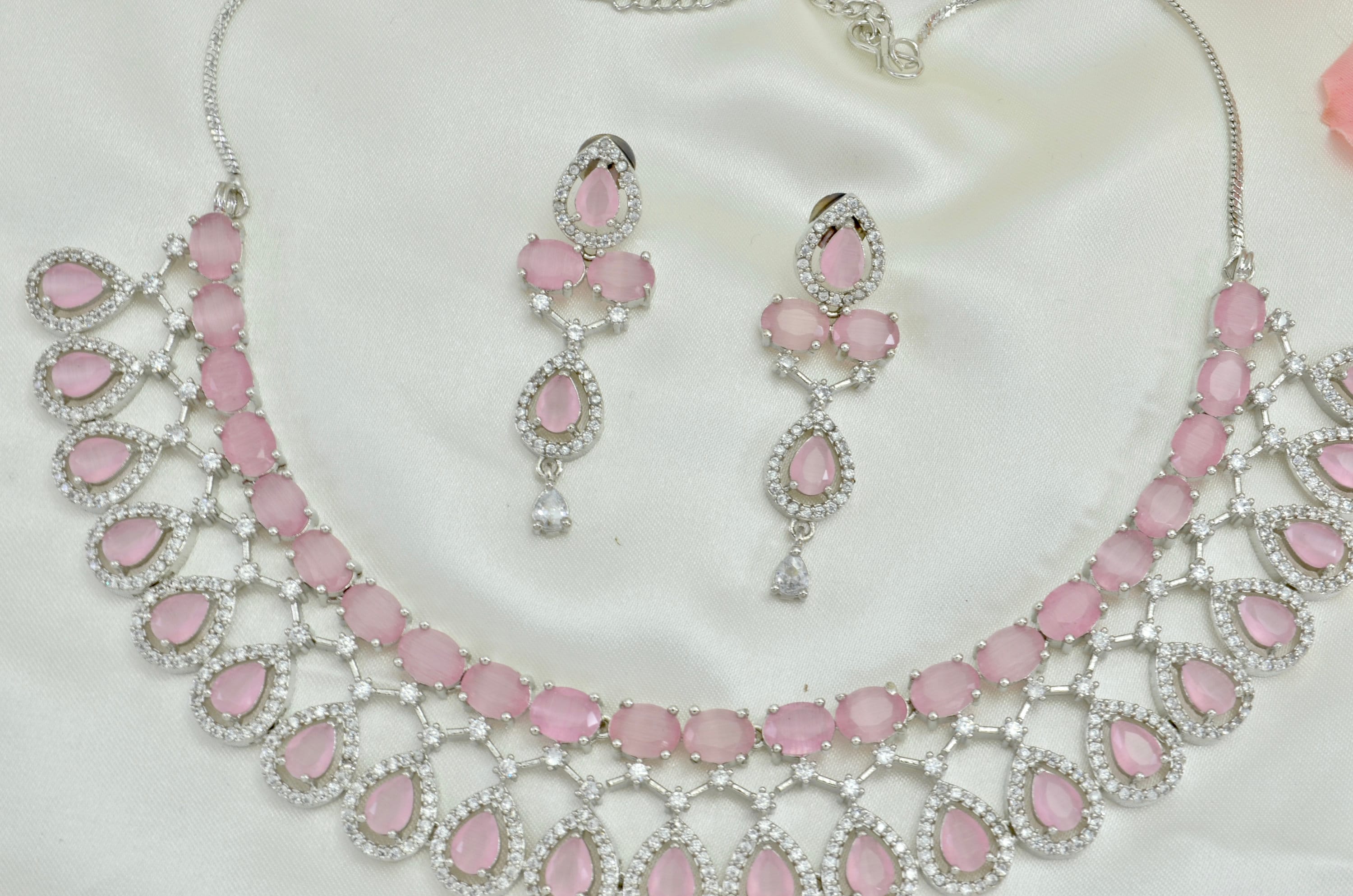 Pink Diamond Necklace Set/ad Necklace Set/cocktail Necklace 