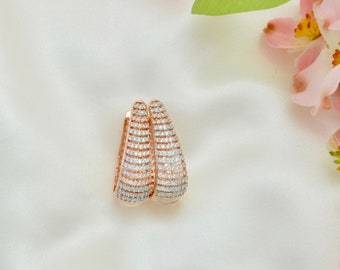 CZ Earrings | Silver Rose Gold Earrings | Hoop Earrings | Gift for her