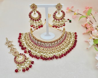 Ruby Choker set /Necklace set with Tikka/ Bridal Necklace set / wedding jewellery/ Bridal jewelry set