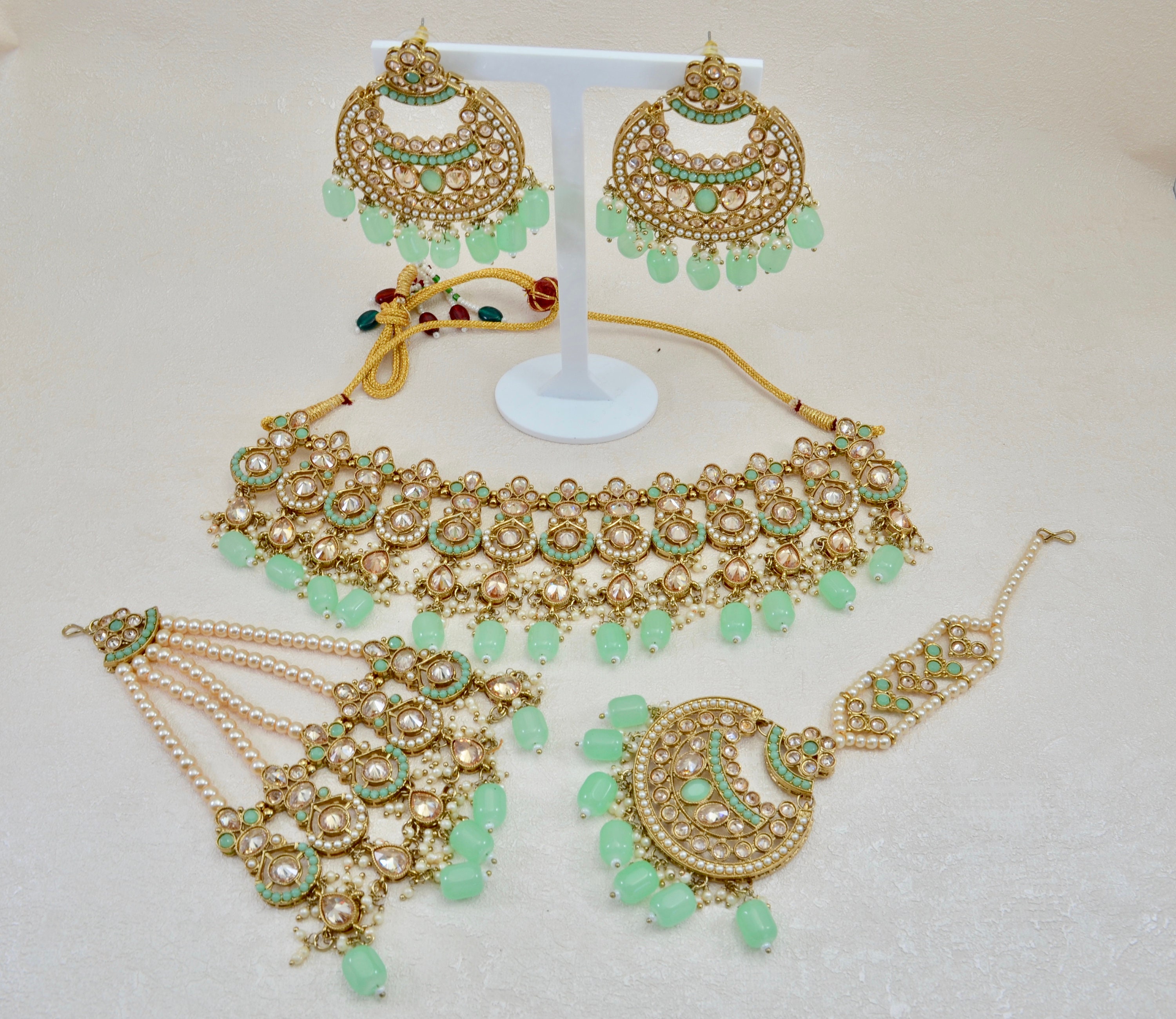 Mint Green Choker Set Polki Necklace Set With Jhumar Tikka Indian