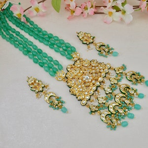 Raani Haar , kundan Long Necklace set , gold plated pearls Onyx Necklace set , Indian jewelry , Bridal Necklace set