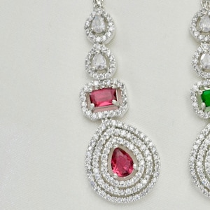 Silver American Diamond CZ Tikka  Pink  Matha Tikka  Indian hair accessory
