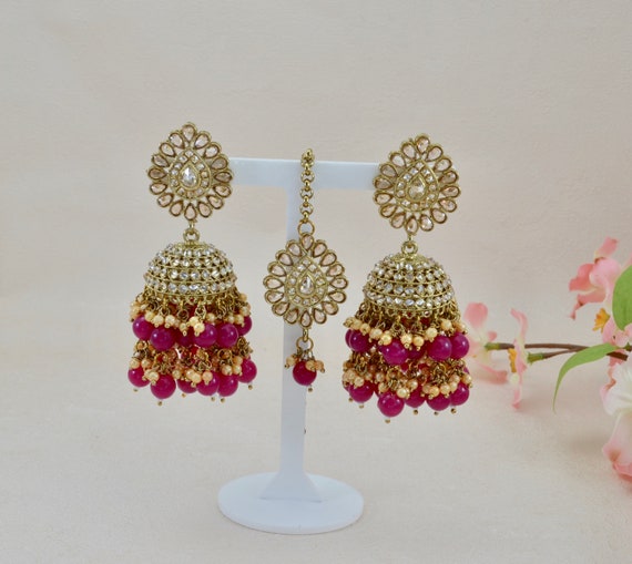 Pink 2024 jhumka earrings