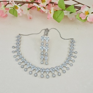Silver American Diamond CZ necklace set