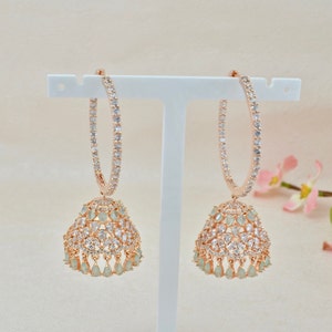Rose Gold with mint green  Jhumka , Jhumka Bali , Hoop Earrings , Jhumki Earrings , Indian Earrings , Indian Jewellery