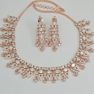 Rose Gold Necklace set   American Diamond CZ Necklace set    Indian jewellery