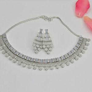 Grey and Silver | Necklace Set | American Diamond  CZ  |Jewelry set | Indian Jewellery | Jewelry