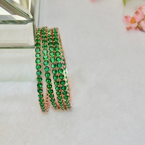 Emerald Green Bangles  Rose Gold American Diamond CZ set of 4 Bangles