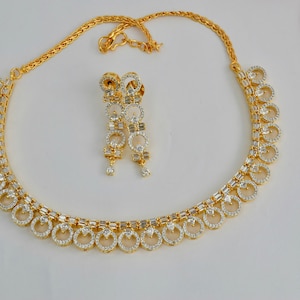 Gold Plated  American Diamond CZ Necklace Set  Indian Jewellery Set