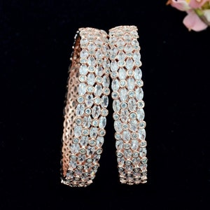 Rose Gold Plated Bangles  Size 2.6 American Diamond CZ Bangles   Kangan  Bridal Bangles