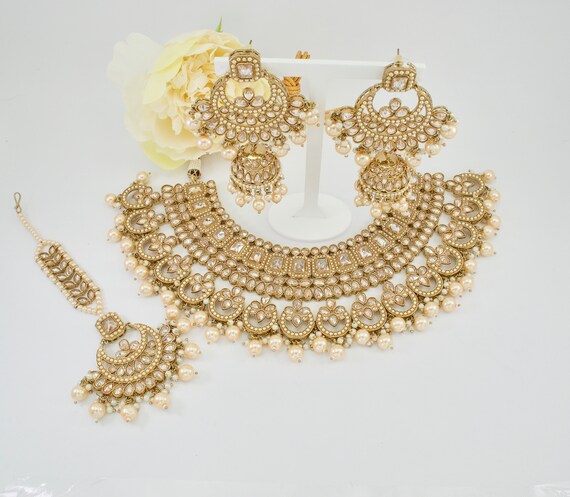 Gold polki necklace sets with best sale price