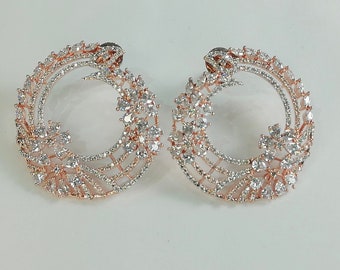 Studs Rose Gold | Oxidise Rose American Diamond CZ Earrings  | Jewellery | casual jewelry