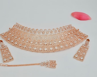 Rose Gold choker set Bridal Necklace set wedding Jewellery