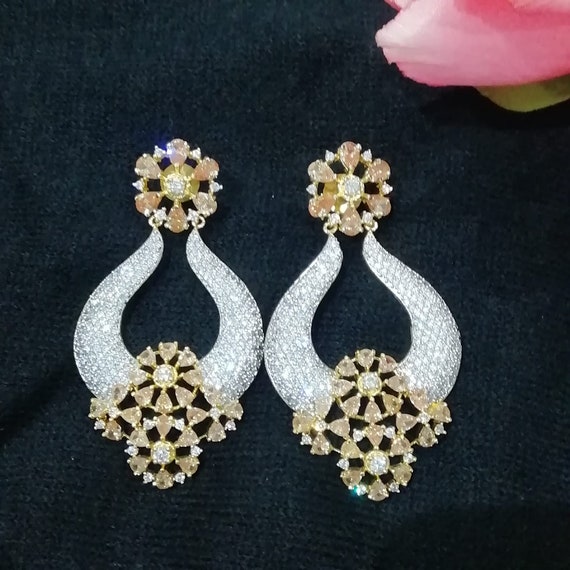 Gold plated american diamond earrings deals