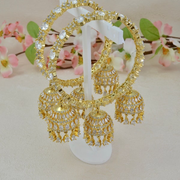 Gold plated Jhumka Bangles , American Diamond CZ Bangles , Bridal Bangles , wedding jewellery