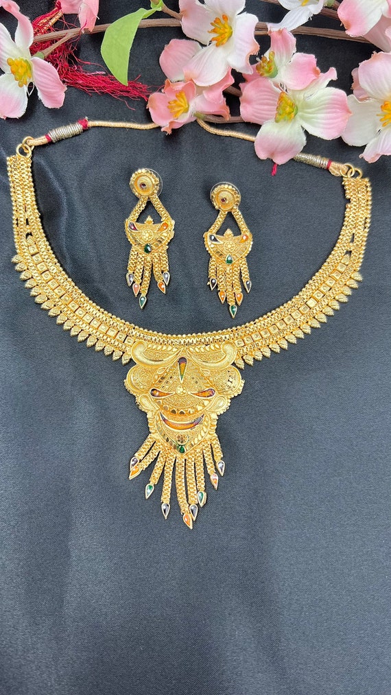 Gold Plated Meena Necklace Set Etsy Australia