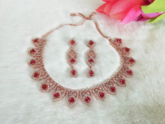 Red stone jewellery set deals
