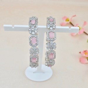 Baby Pink Bangles| Silver with Pink American Diamond CZ Bangles |  Jewellery