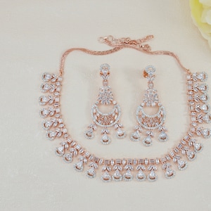 American Diamond CZ Necklaces set , Rose Gold Necklace set , Indian Jewellery