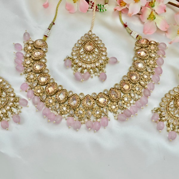 Collier Lilas Polki serti de Tikka | Ensemble de bijoux indiens | Bijoux pakistanais