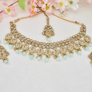 Gold Plated Necklace set , Polki Reverse AD necklace set with Tikka , Indian jewellery , Pakistani Jewellery