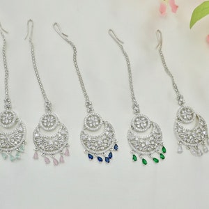 Silver Mint Tika   Silver Tikka   Hair Accessory Silver Pink Tikka