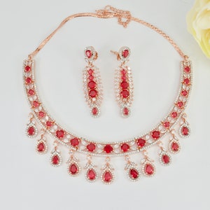 Rose Gold Necklace set , American Diamond CZ Necklace set , Indian jewellery set