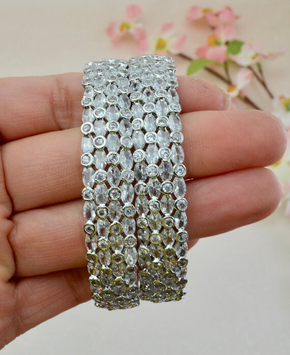 Silver Kangan Silver Bangles American Diamond CZ Set of 2 Bangles Indian Jewellery Etsy
