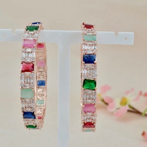Rose Gold Bangles  Multi clour  American Diamond CZ Set of 2 Bangles Indian Jewellery  Gift for Her