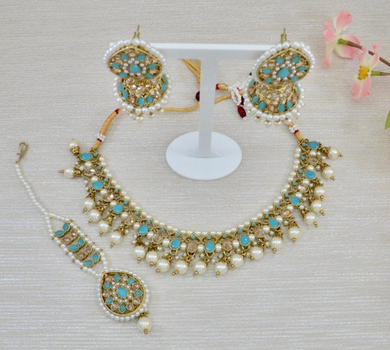 Sky blue jewellery set deals