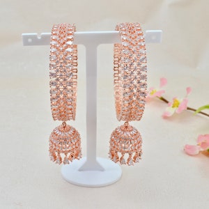 Jhumka Bangles   Rose Gold American Diamond CZ Bangles  Kangan  Indian Bangles  Bridal bangles