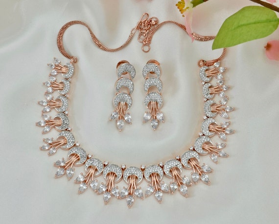 Mariell Regal Rose Gold Crystal Bridal or Prom Necklace & Earrings Set  4192S-RG