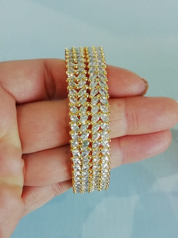 American Diamond CZ Bangles Gold Plated Set of 2 Bangles Indian