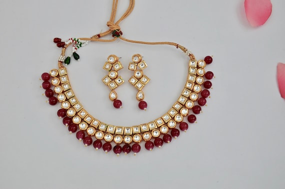 Kundan Necklace Set Gold Plated Kundan Onyx Jewellery Set Indian