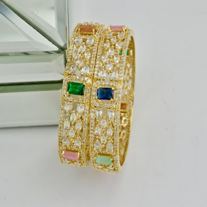 Gold Plated Multi colour Bangles  American Diamond CZ Bangles    Indian Jewellery