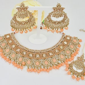 Antique Gold Plated Reverse AD Necklace set , Choker Necklace set with tikka , Indian Jewellery , Bridal Necklace set
