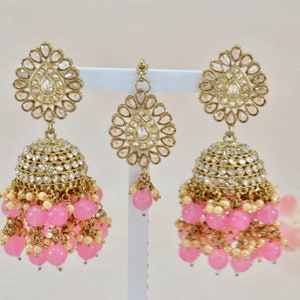 Pink Jhumak Tika set , Polki Jhumka set , Earrings tika set