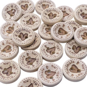 Wooden Buttons handmade With Love 15mm Sewing Scrapbooking Craft