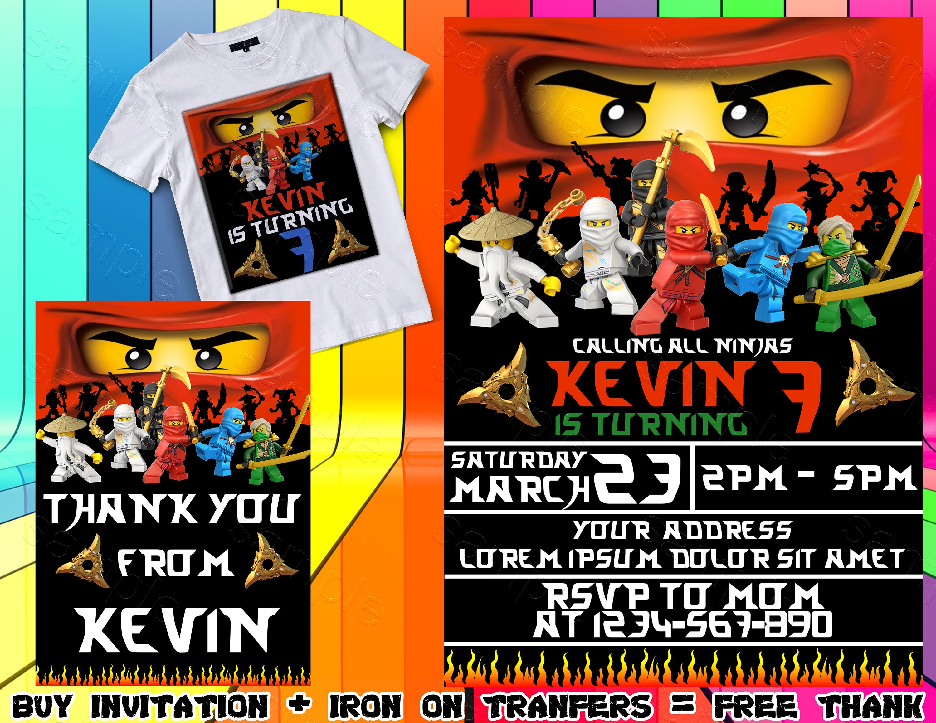 Ninjago Invitation Ninjago Birthday Invitation Ninjago Iron Etsy