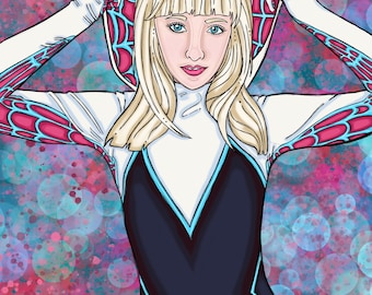 Spider Gwen - Spider Gwen from Spider Man - 11x14 print of Original Artwork by Micayla Rose