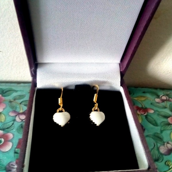 Valentine White Enamel and Gold Plated Delicate Hook Earrings in a Boxed Friendship Gift for Her