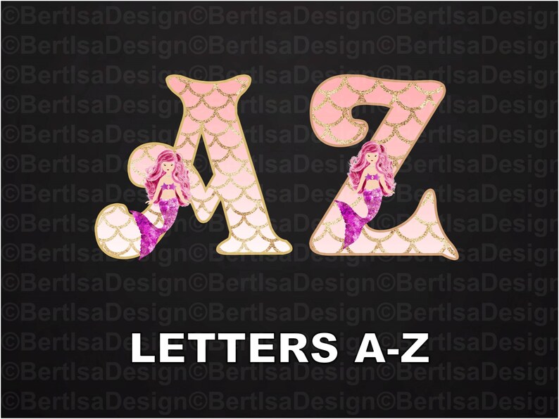 mermaid ombre letters mermaid alphabet sublimation design etsy