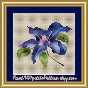 Clematis micro embroidery cross stitch pdf pattern