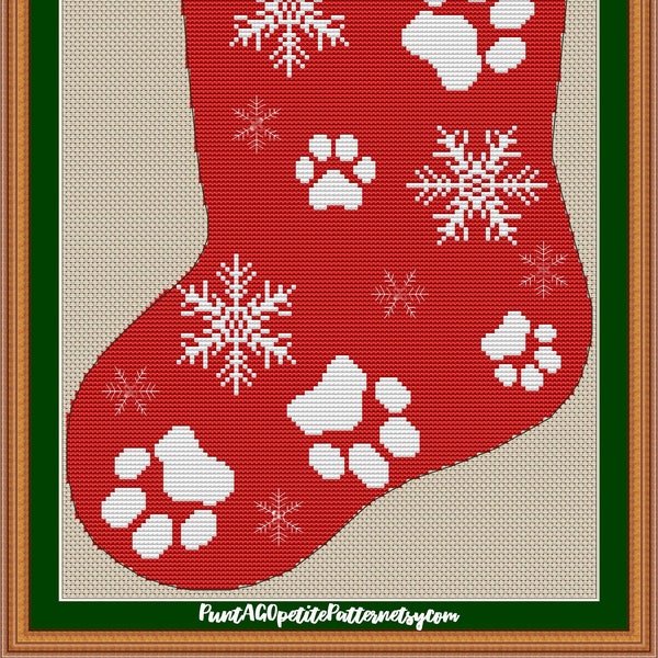 Pet paw christmas stocking  8.5x15 inches 14 count cross stitch pdf pattern