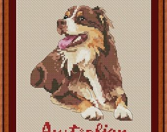 Red Australian shepherd  mom cross stitch pdf pattern