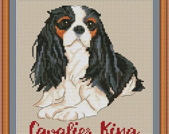 Cavalier King Charles Spaniel tri color mom cross stitch pdf pattern